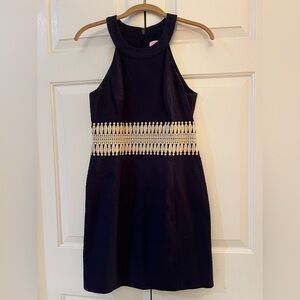 Lilly Pulitzer Ashlyn Shift Navy Dress with Gold Accents EUC Size 0